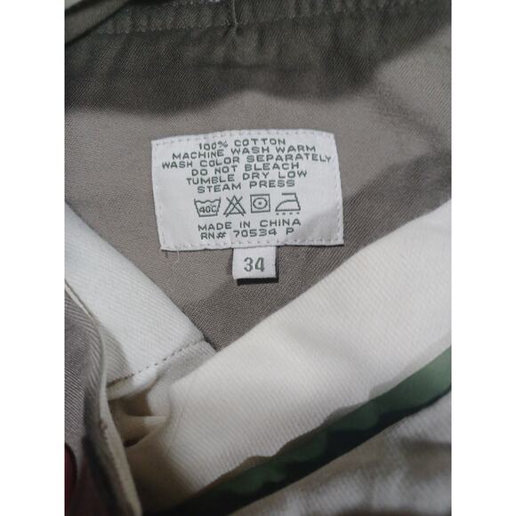 Orvis Pants 34x28 Olive Flat Front Twill‎ Khaki Leather Trim Chino New - Picture 3 of 5